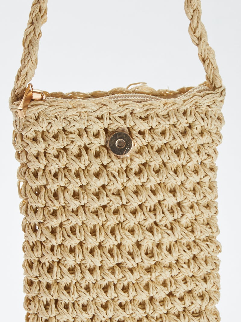 Bolsa em ráfia com alça para telemóvel BEGE - Kiabi
