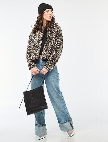 Bomber leopardo com zíper