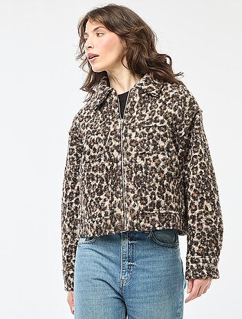 Bomber leopardo com zíper