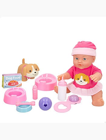 Boneca bebê com cachorro e acessórios colorbaby