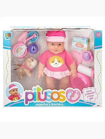 Boneca bebê com cachorro e acessórios colorbaby