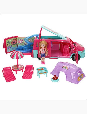 Boneca com carrinha de campismo e acessórios bella