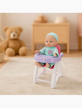 Boneca de bebé 30 cm com cadeira alta e acessórios colorbaby's