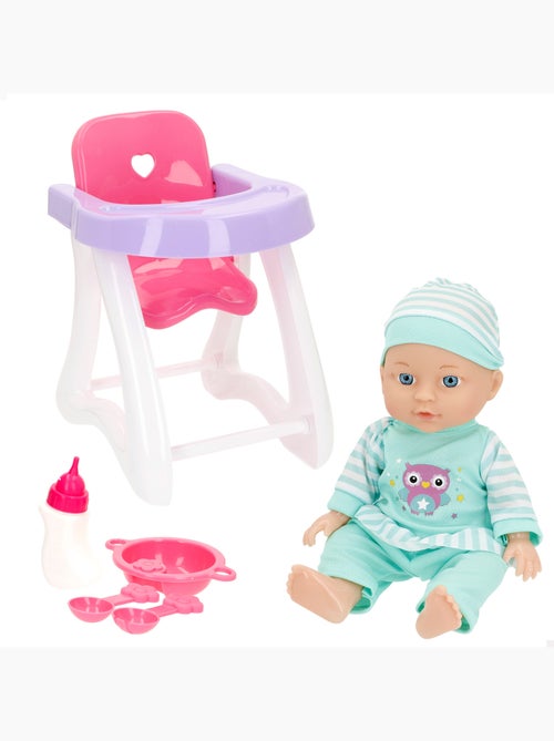 Boneca de bebé 30 cm com cadeira alta e acessórios colorbaby's - Kiabi