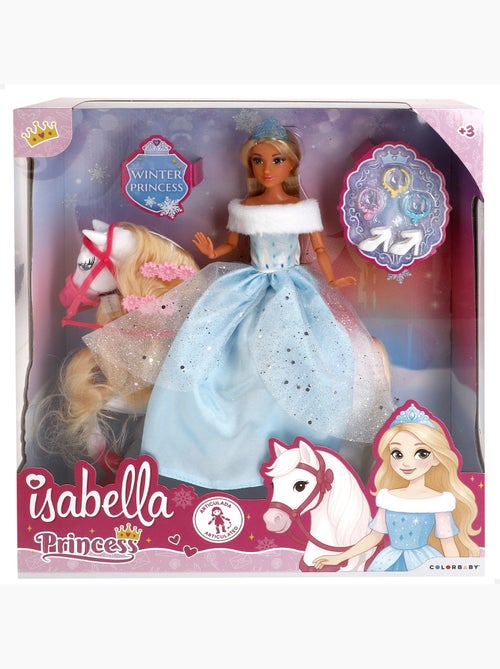 Boneca princesa 30 cm com cavalo branco e acessórios isabella - Kiabi
