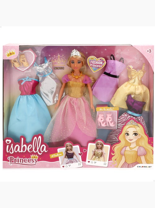 Boneca princesa 30 cm com vestidos e acessórios isabella - Kiabi
