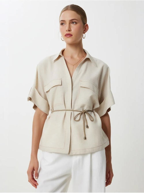Bonita camisa de corte largo com cordão e detalhe de viés. Istanbul - Kiabi