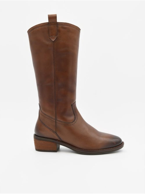 Bota com salto couro natural purapiel - Kiabi Bota com salto couro natural purapiel - Kiabi