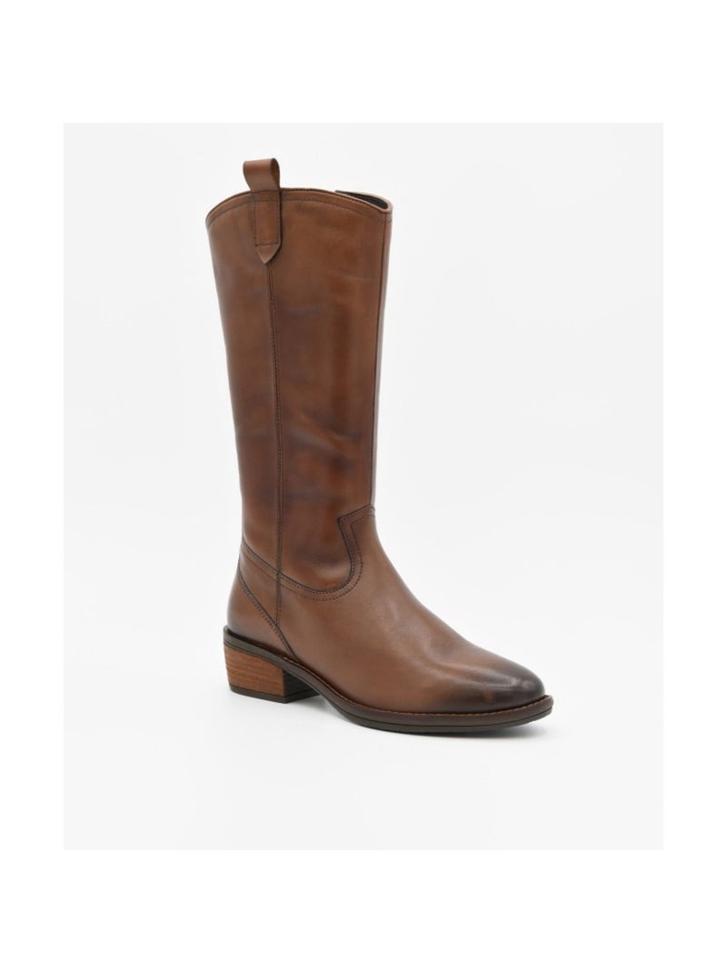 Bota com salto couro natural purapiel Castanho - Kiabi