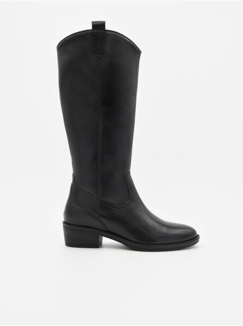 Bota com salto couro natural purapiel - Kiabi