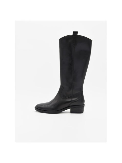 Bota com salto couro natural purapiel - Kiabi