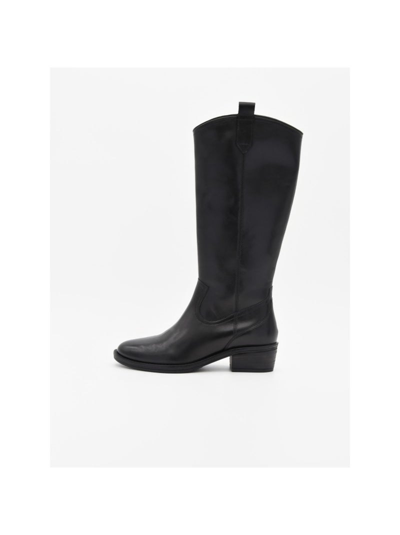 Bota com salto couro natural purapiel Preto - Kiabi