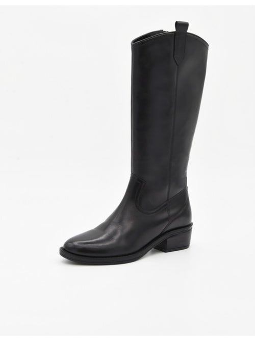Bota com salto couro natural purapiel - Kiabi