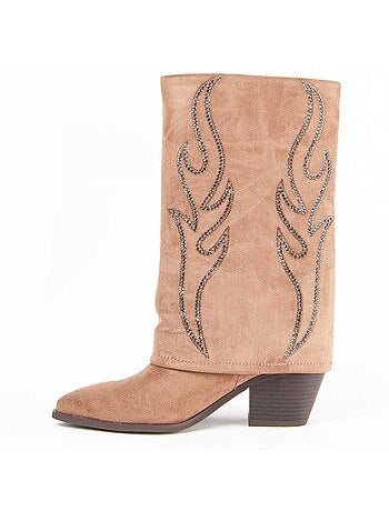 Bota Com Salto Material Sintético E Têxtil Montevita