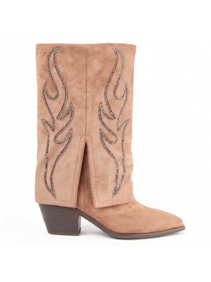 Bota Com Salto Material Sintético E Têxtil Montevita Castanho - Kiabi