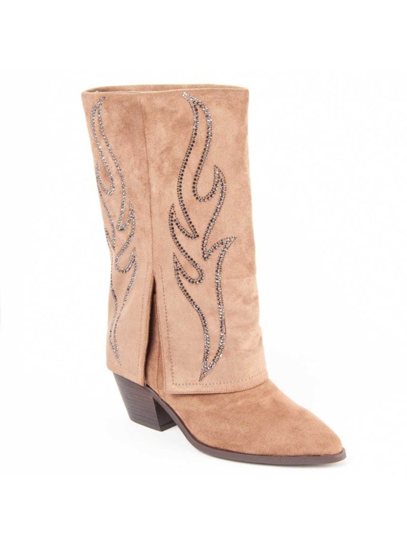 Bota Com Salto Material Sintético E Têxtil Montevita Castanho - Kiabi