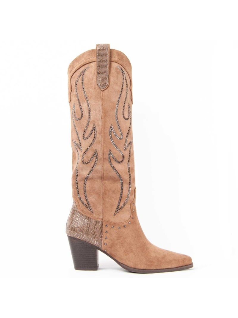 Bota Com Salto Material Sintético E Têxtil Montevita Castanho - Kiabi