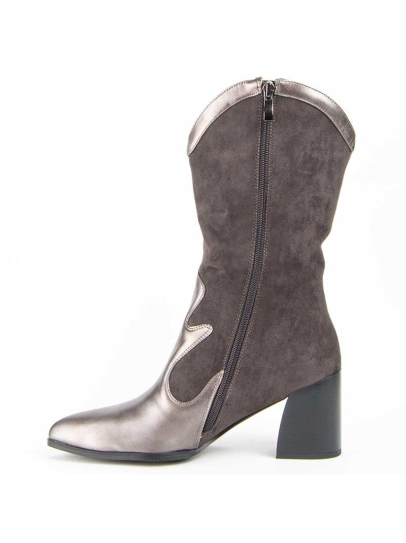 Bota Com Salto Material Sintético E Têxtil Montevita Cinza - Kiabi