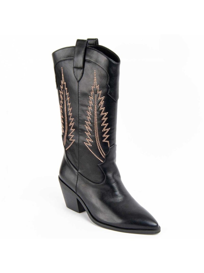 Bota Com Salto Material Sintético E Têxtil Montevita Preto - Kiabi