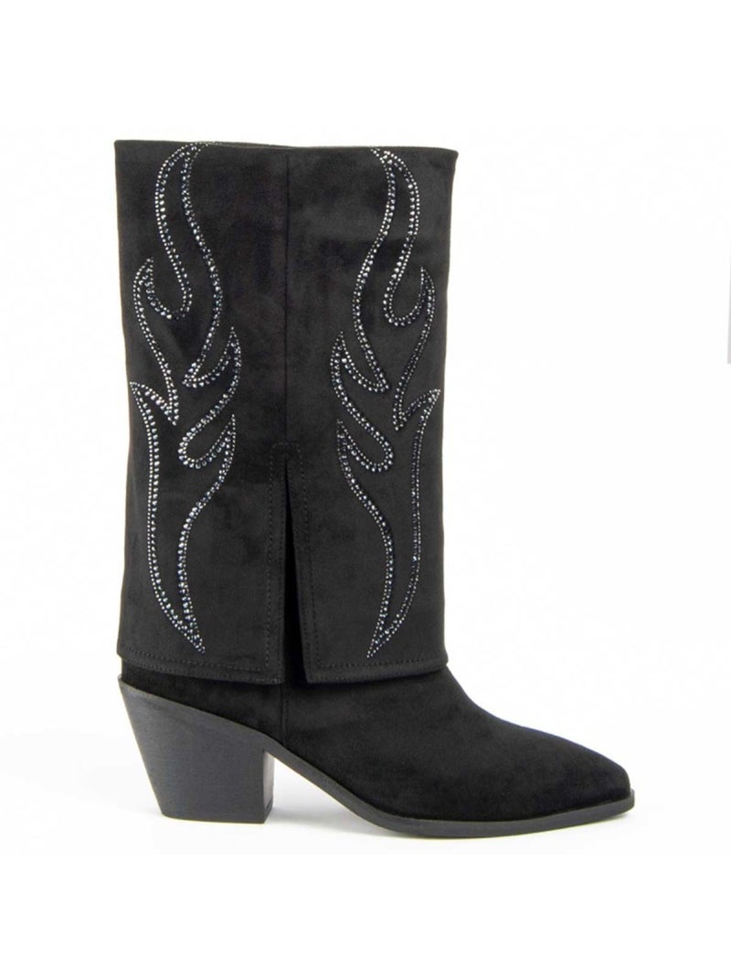 Bota Com Salto Material Sintético E Têxtil Montevita Preto - Kiabi