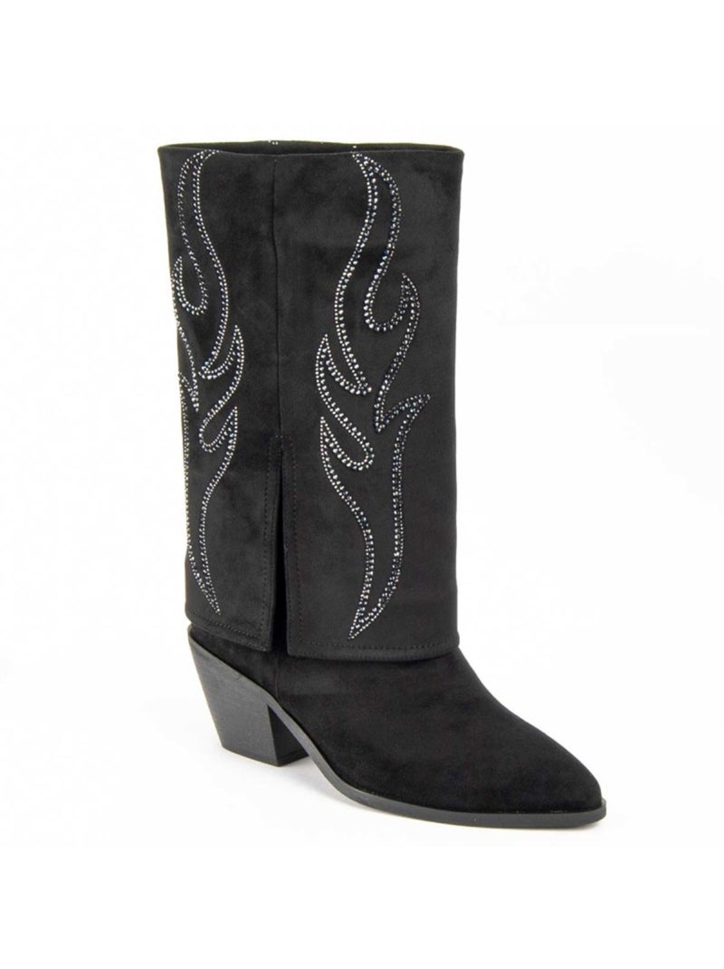 Bota Com Salto Material Sintético E Têxtil Montevita Preto - Kiabi