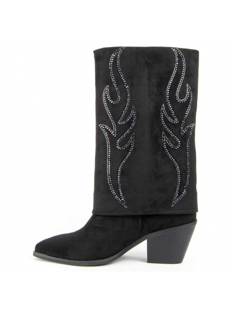 Bota Com Salto Material Sintético E Têxtil Montevita Preto - Kiabi
