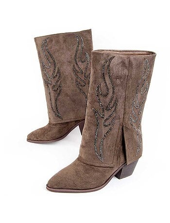 Bota Com Salto Material Sintético E Têxtil Montevita
