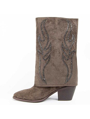 Bota Com Salto Material Sintético E Têxtil Montevita