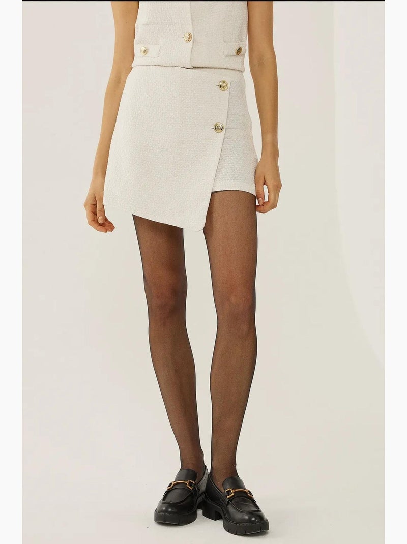Botão detalhe tweed short hiccup Branco - Kiabi