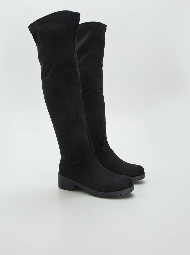 Botas altas com salto em camurça sintética PRETO - Kiabi