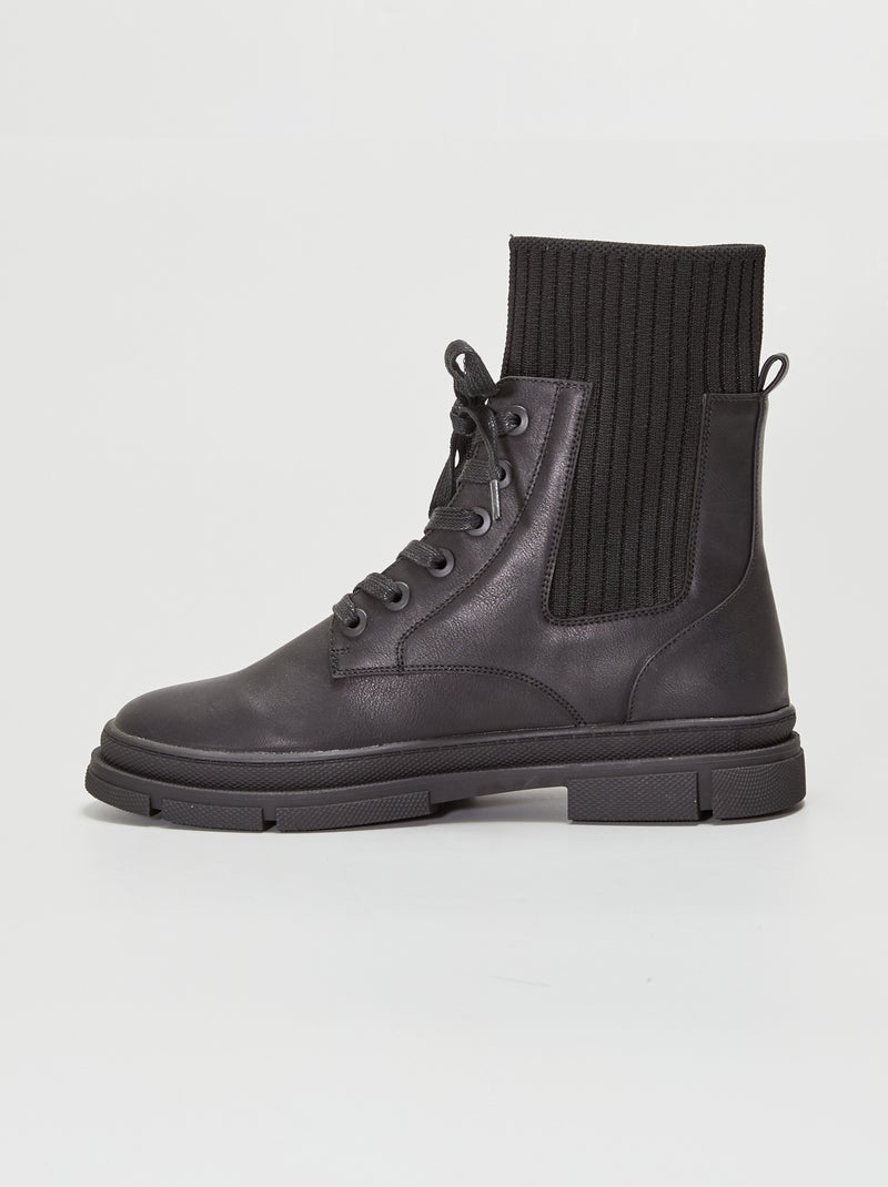 Botas bi-matéria com atacadores Preto - Kiabi