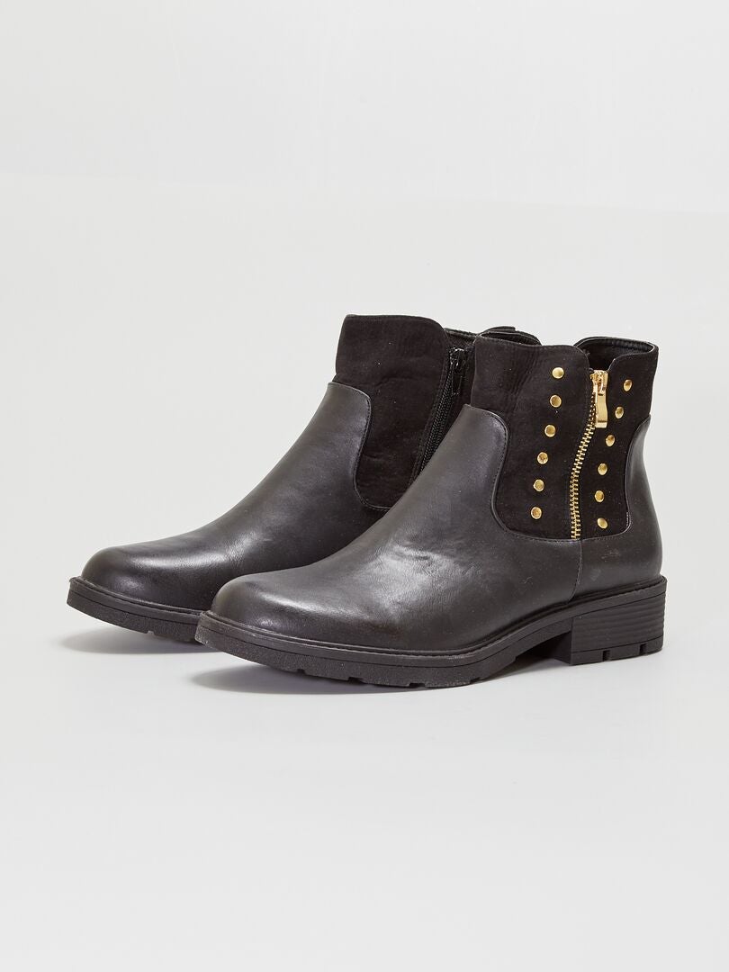 Botas bi-matéria com tachas Preto - Kiabi