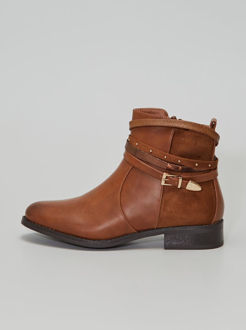 Botas bi-matéria com tiras Camel - Kiabi