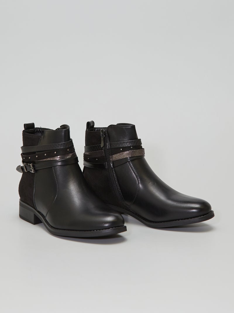Botas bi-matéria com tiras Preto - Kiabi