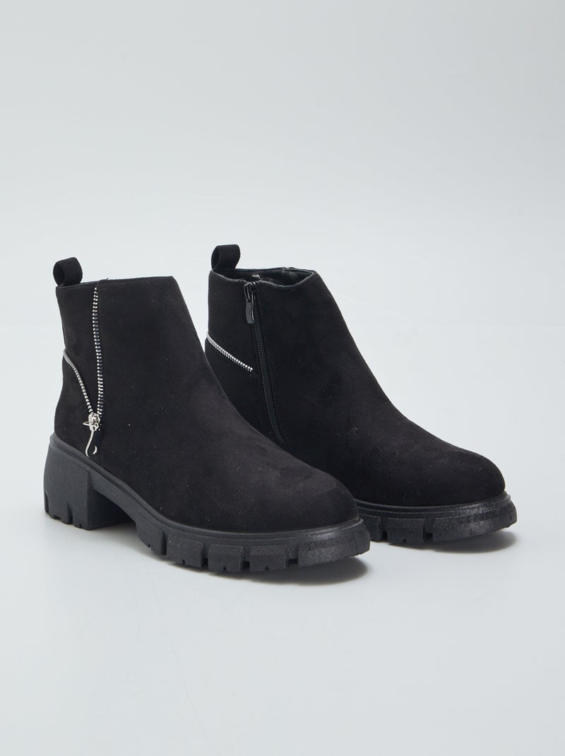 Botas chelsea em camurça sintética com fecho PRETO - Kiabi