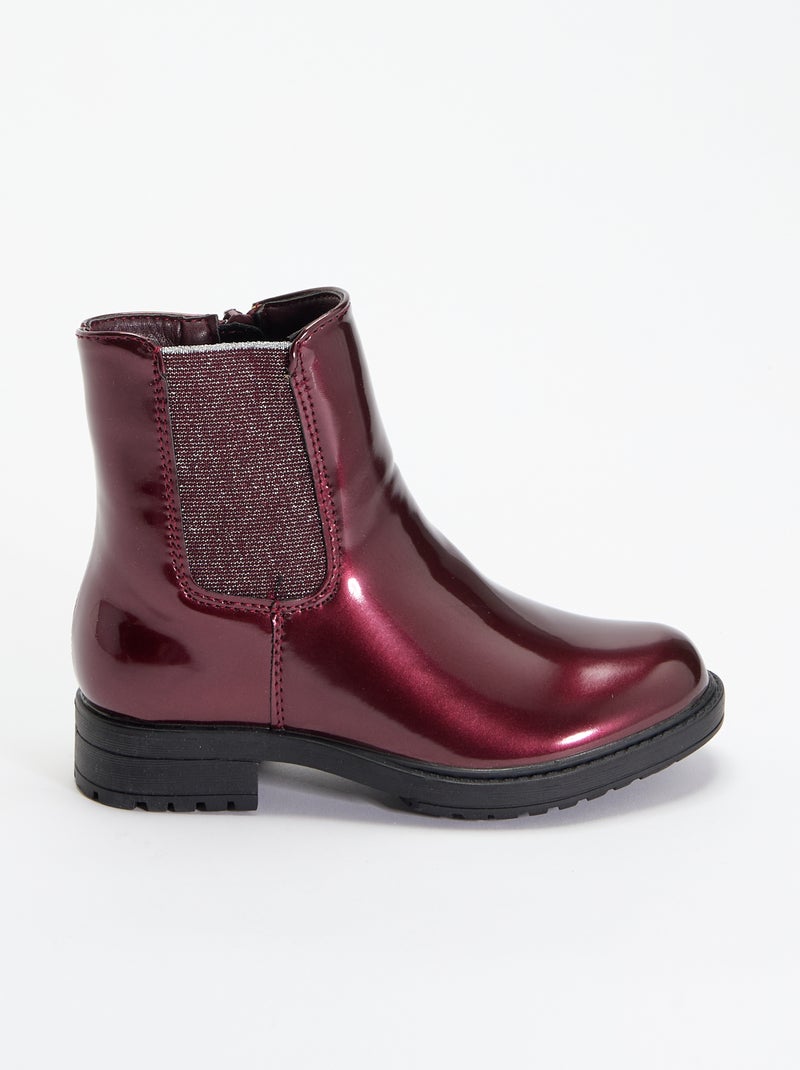 Botas Chelsea em imitação de pele com elásticos brilhantes Vermelho - Kiabi