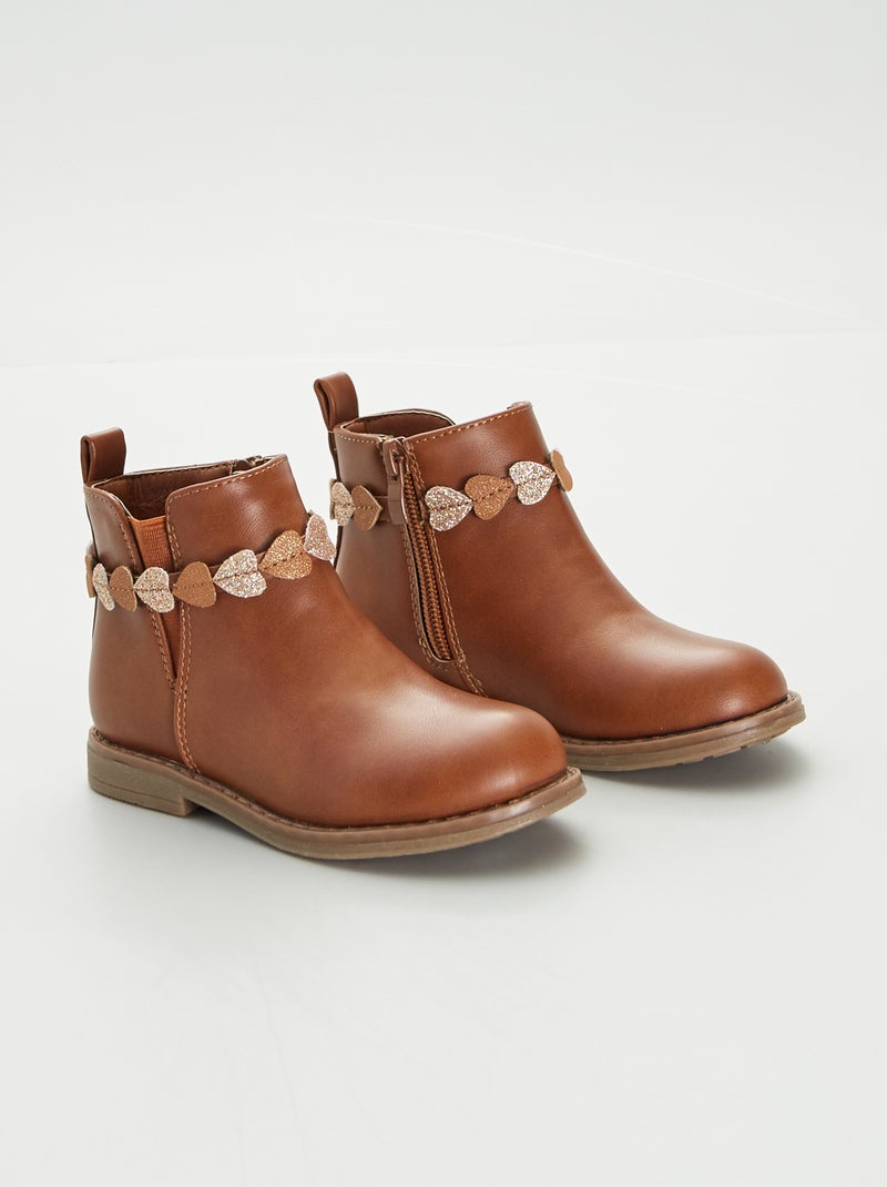 Botas Chelsea em pele sintética CASTANHO - Kiabi