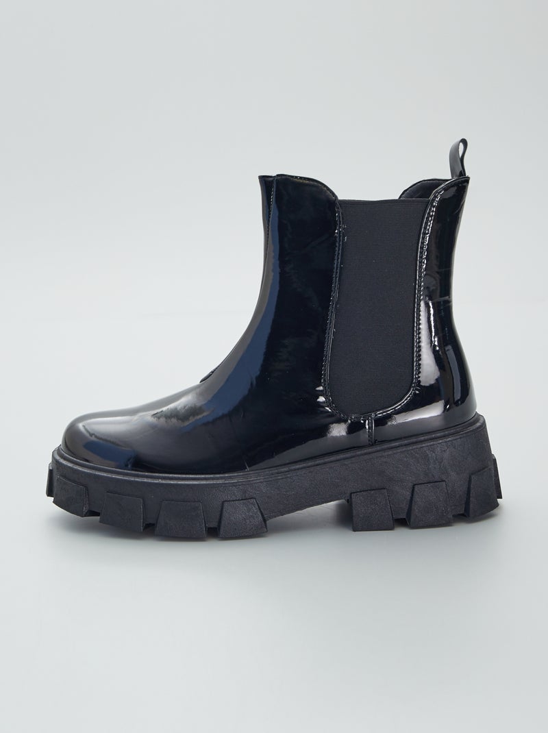 Botas Chelsea envernizadas Preto - Kiabi