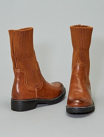 Botas com meia e pele sintética - Kiabi