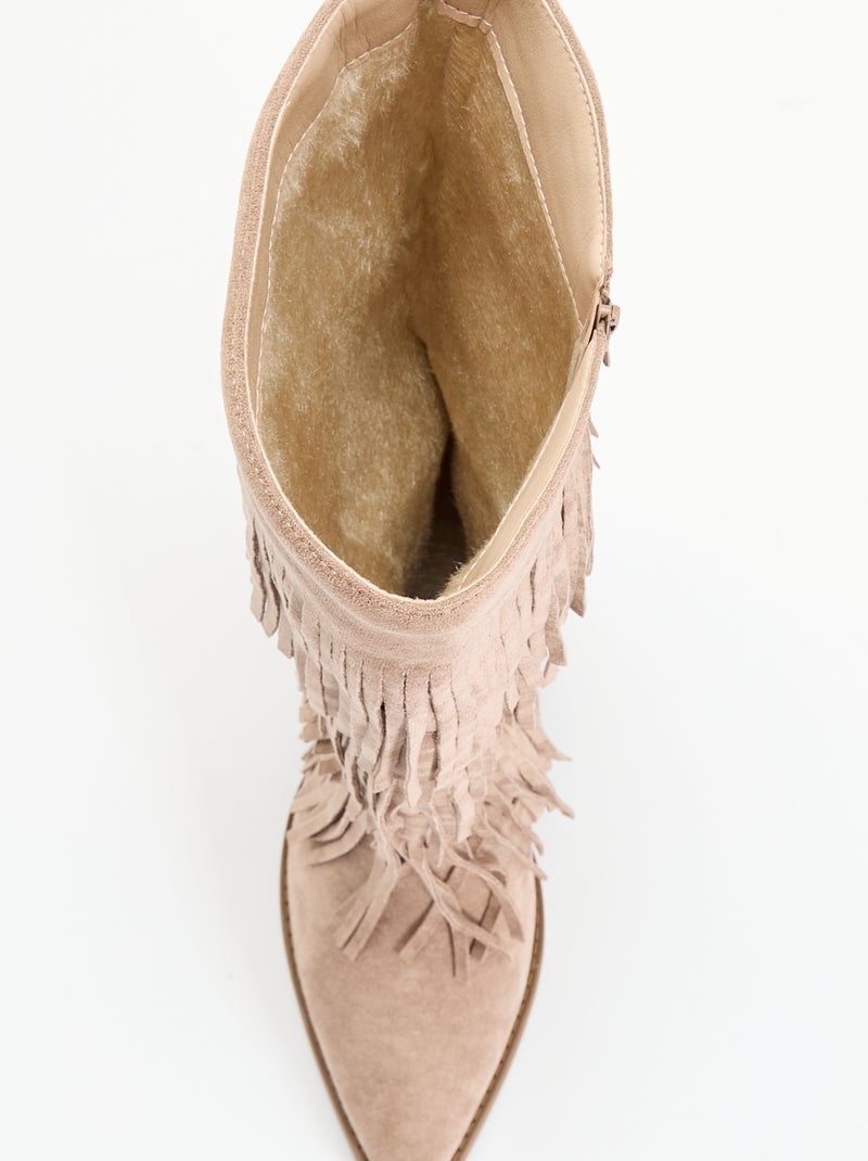 Botas de camurça sintética com franjas Bege - Kiabi