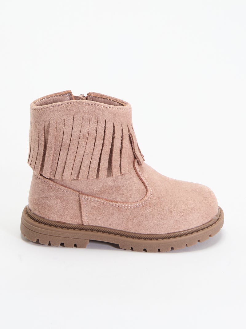 Botas de camurça sintética com franjas Rosa - Kiabi