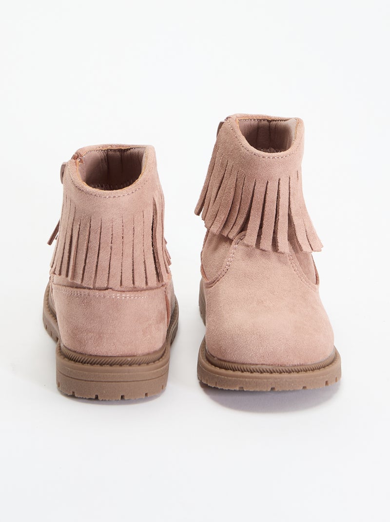Botas de camurça sintética com franjas Rosa - Kiabi