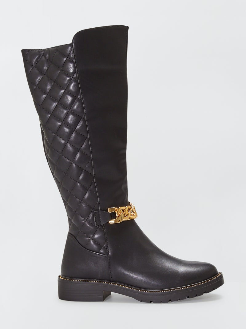 Botas de cano alto acolchoadas com corrente dourada Preto - Kiabi