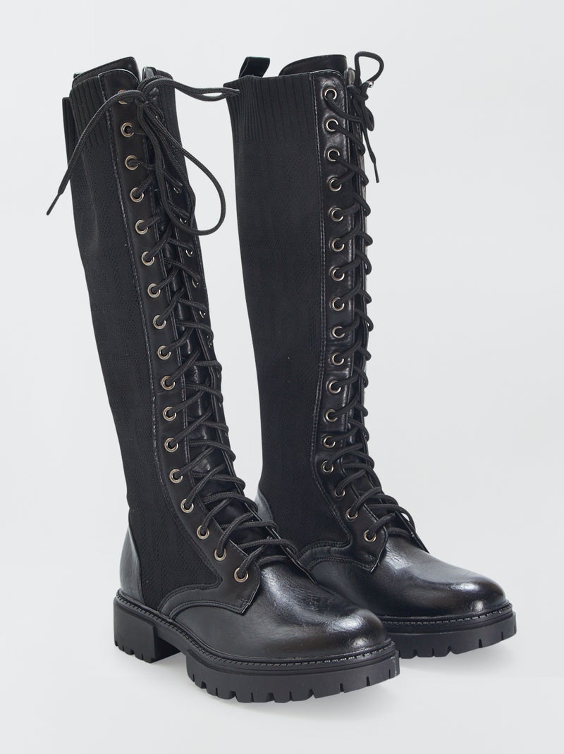 Botas de cano alto com atacadores Preto - Kiabi