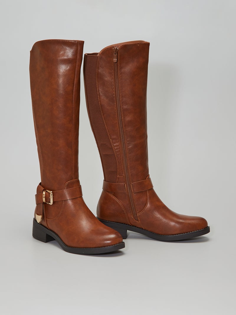 Botas de cano alto com fivela Camel - Kiabi