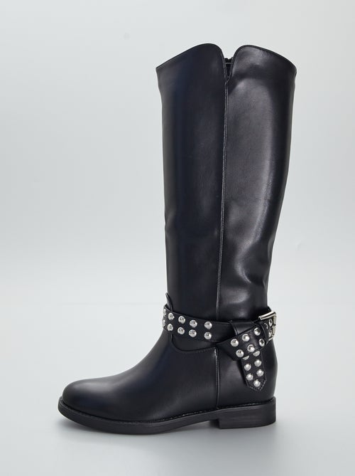 Botas de cano alto com fivela com tachas - Kiabi