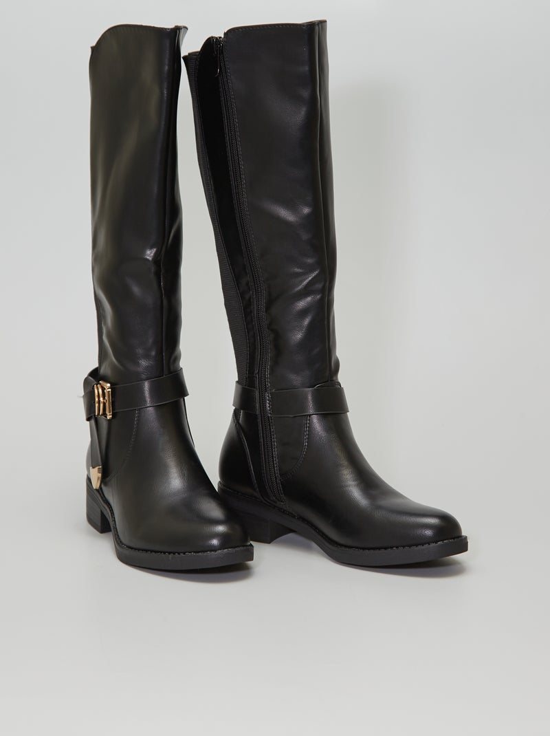Botas de cano alto com fivela Preto - Kiabi