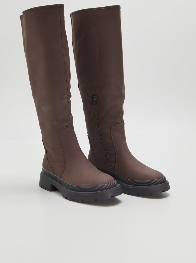 Botas de cano alto com sola dentada Marrom - Kiabi