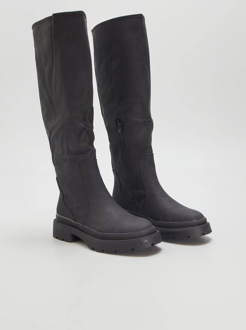 Botas de cano alto com sola dentada Preto - Kiabi