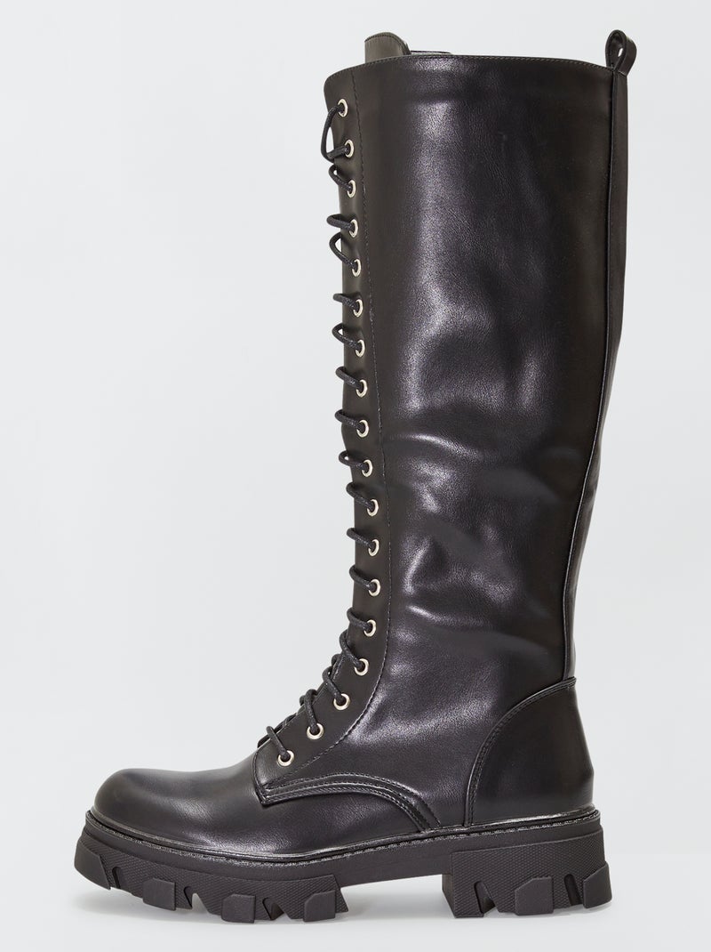Botas de cano alto com sola dentada Preto - Kiabi